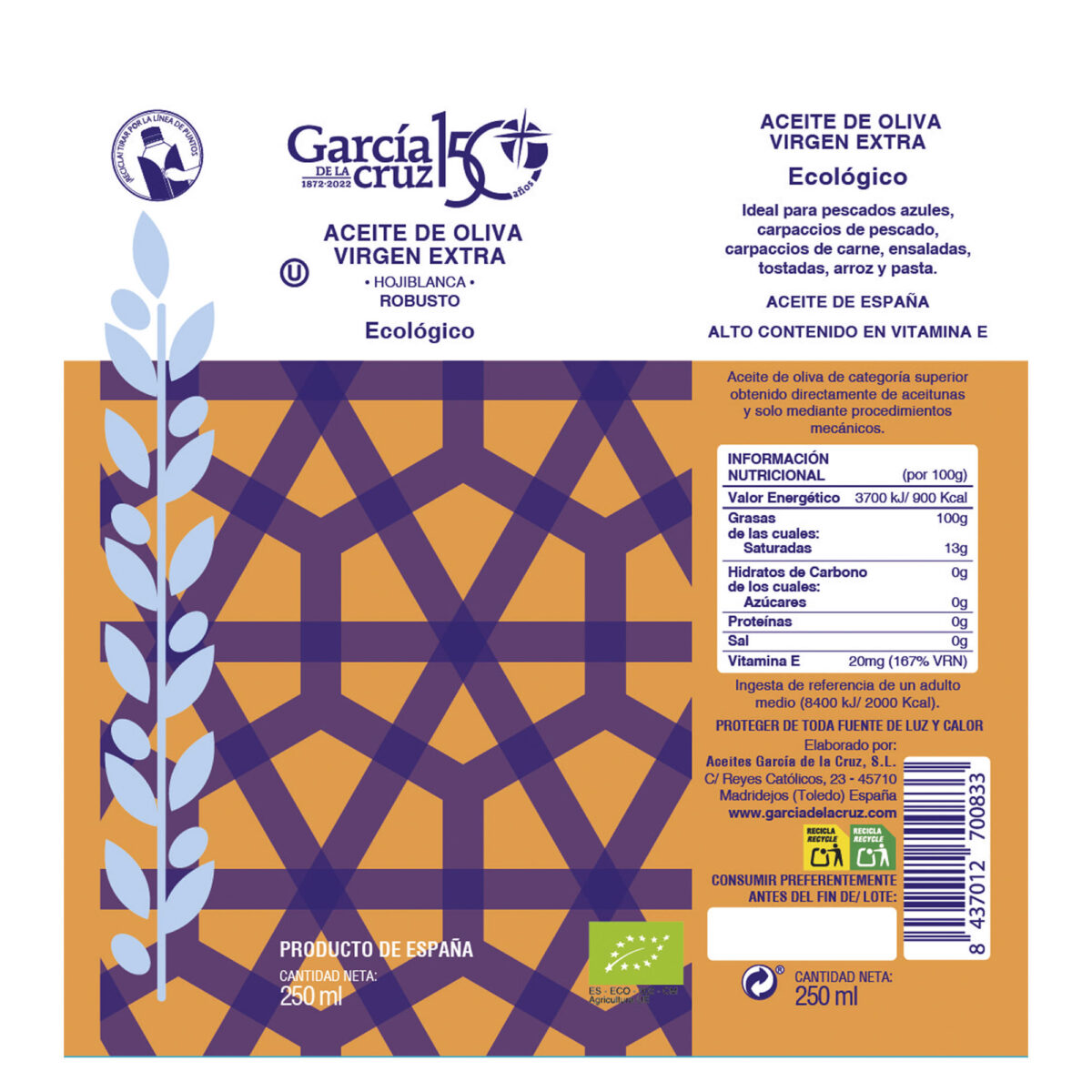 Hojiblanca ecológico - 250 ml cristal