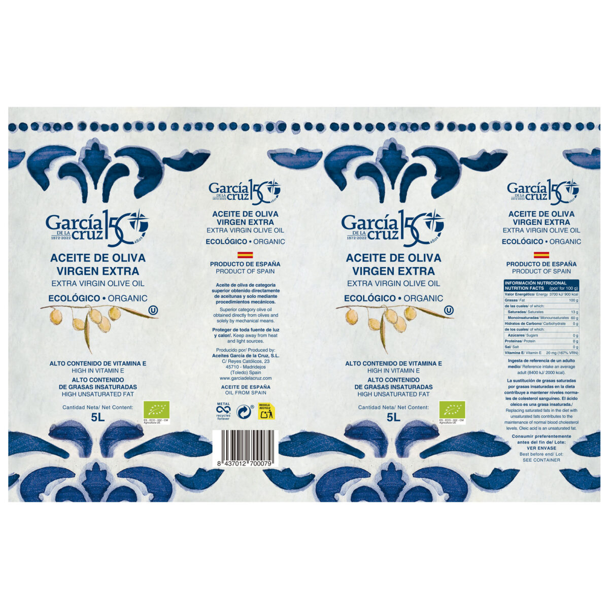 Aceite de Oliva Virgen Extra Ecológico 5L lata