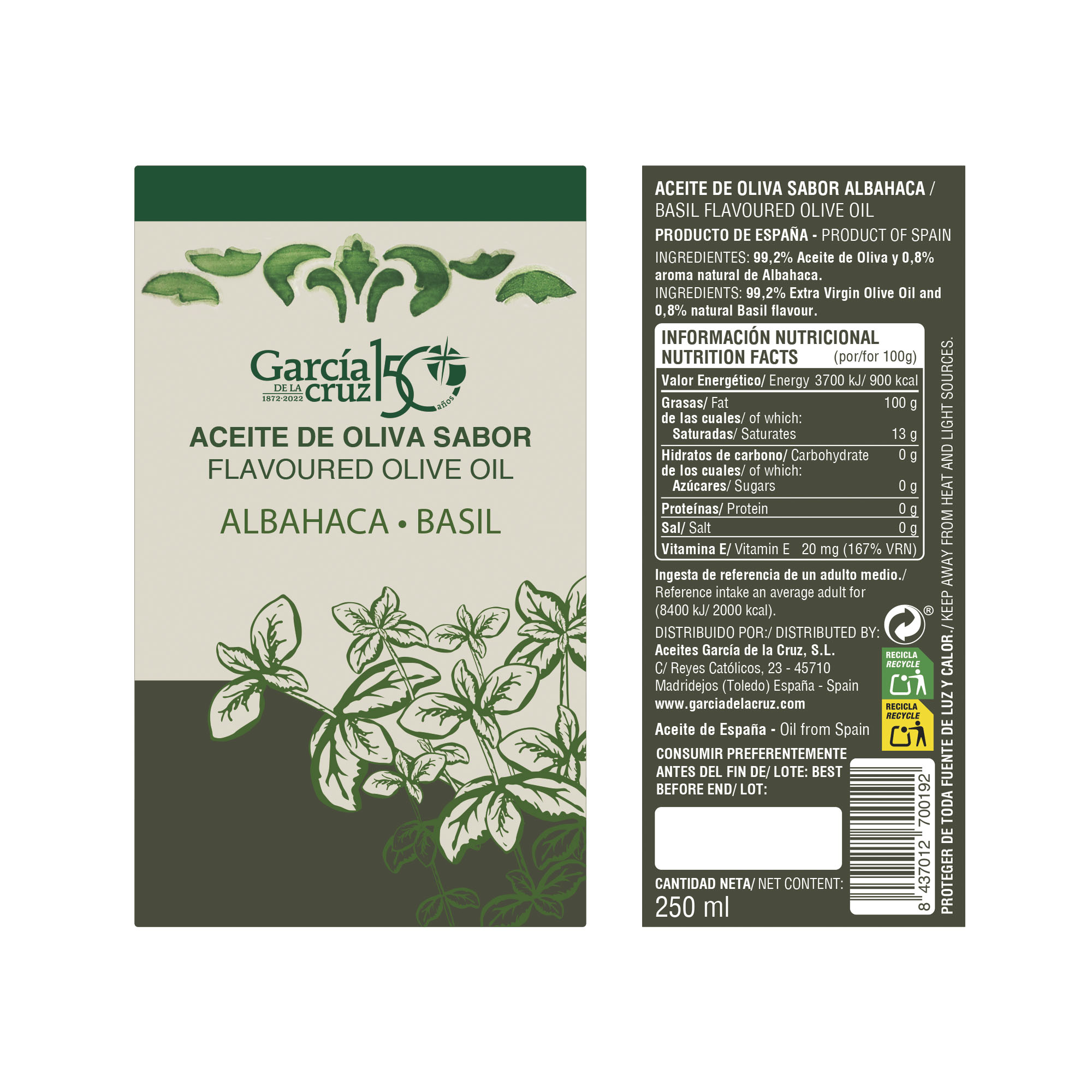 Aceite de Oliva Virgen Extra Aromatizado de Albahaca - Imagen 2