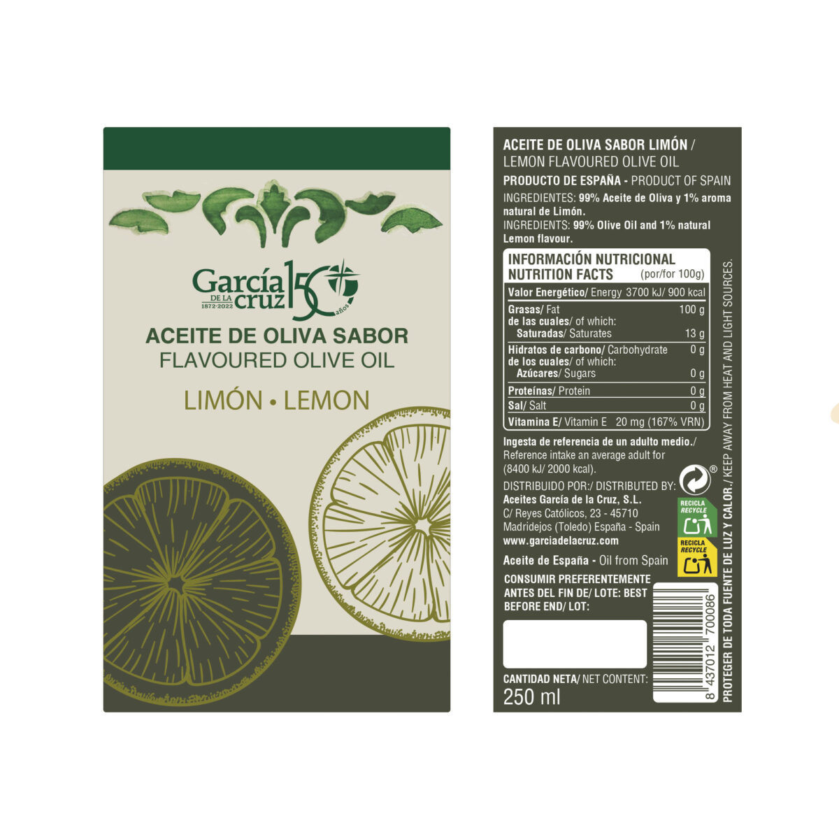 Aceite de oliva virgen extra aromatizado de limón - 250ml