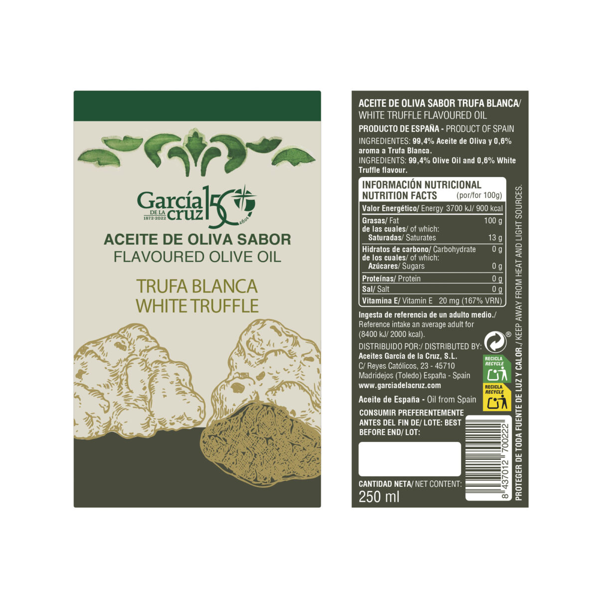 Aceite de oliva virgen extra aromatizado de trufa blanca - 250ml