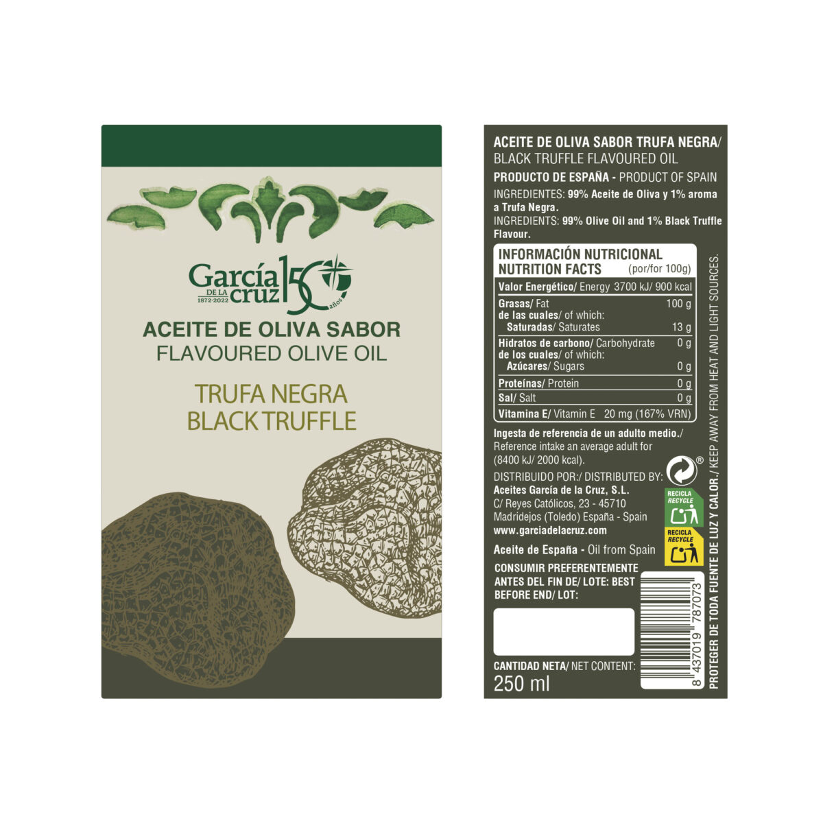 Aceite de oliva virgen extra aromatizado de trufa negra - 250ml
