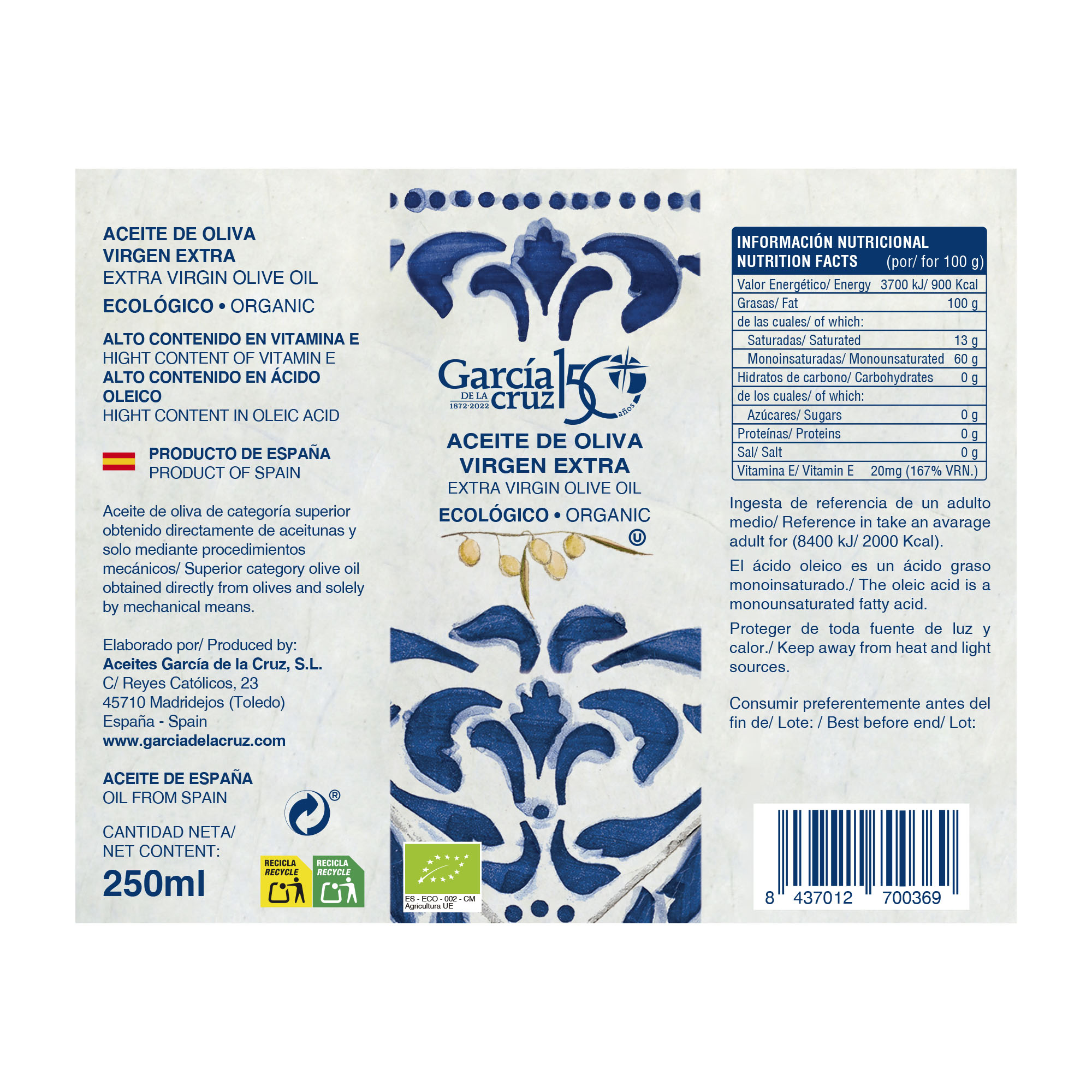 Aceite de Oliva Virgen Extra ecológico 250ml - Imagen 2