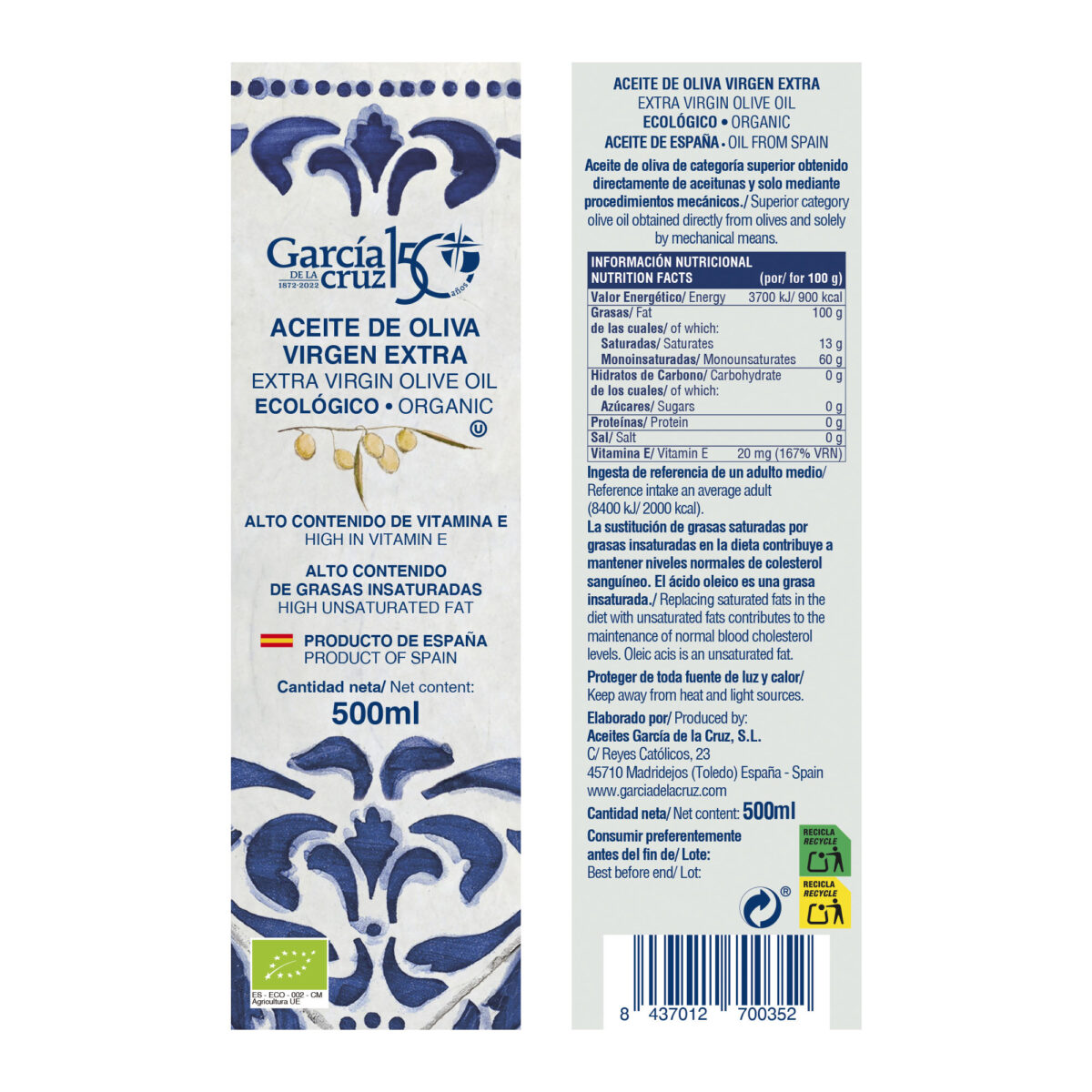 Aceite de Oliva Virgen Extra ecológico 500ml