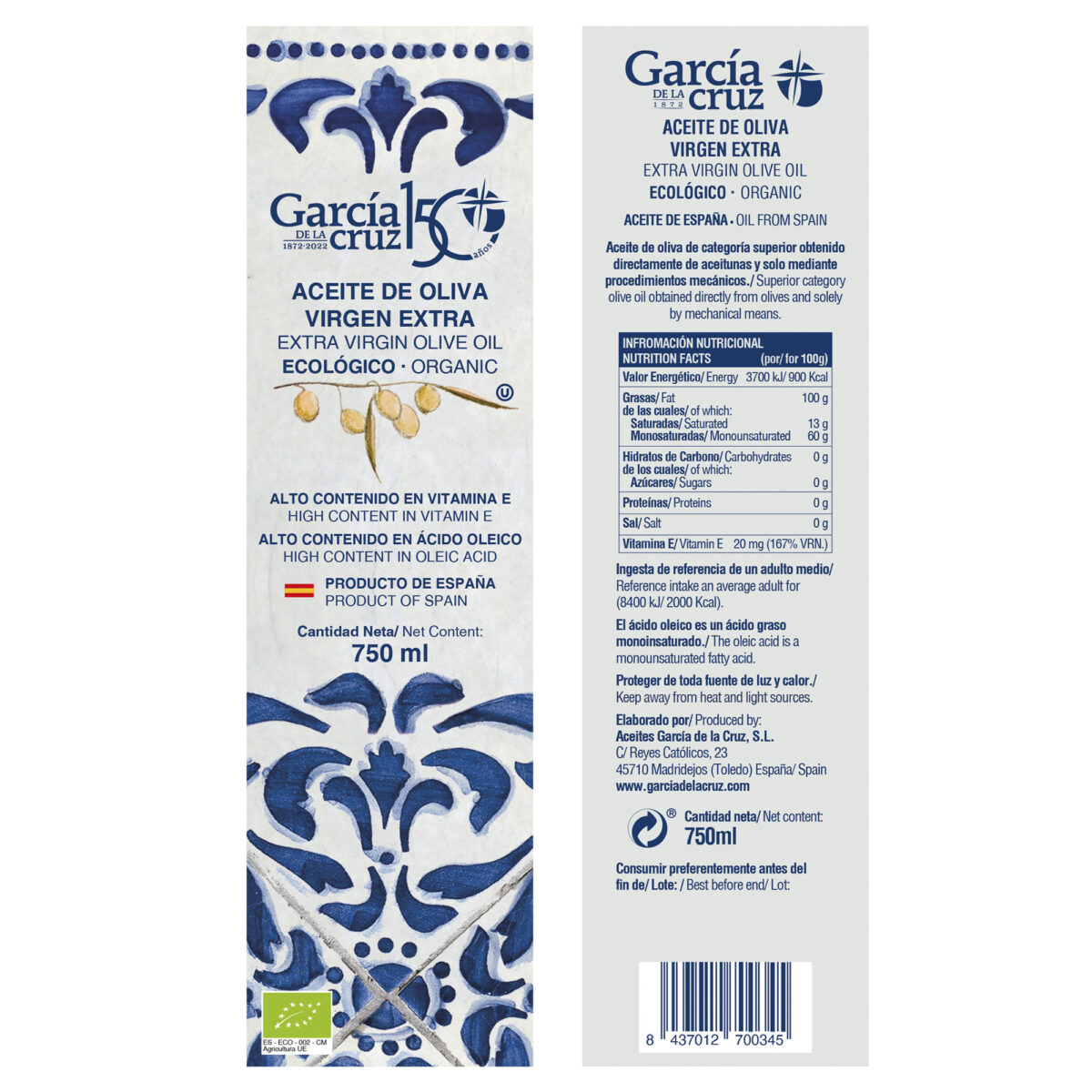 Aceite de Oliva Virgen Extra ecológico 750ml
