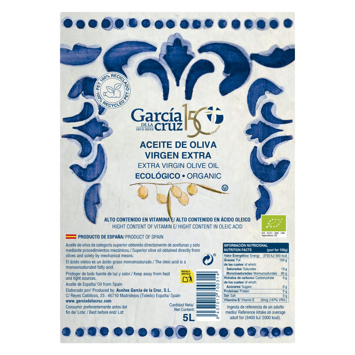 Aceite de Oliva Virgen Extra ecológico 5L